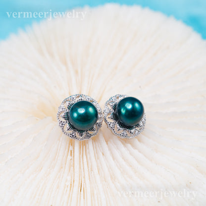 e010924 S925 pearl earring 925 sterling silver DIY 7-8mm Natural Freshwater pearl stud earring for women