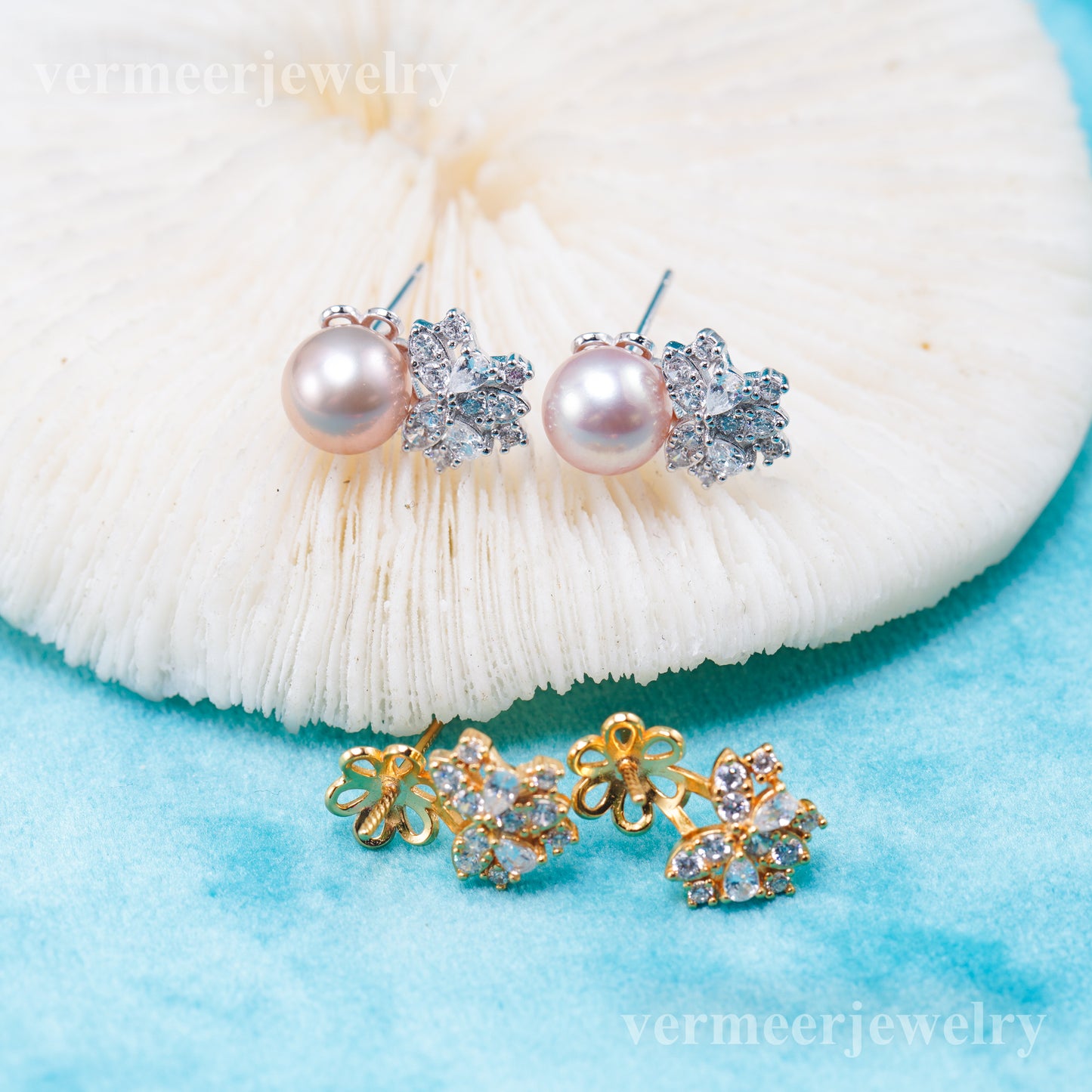 e010926 S925 pearl earring 925 sterling silver DIY 7-8mm Natural Freshwater pearl stud earring for women