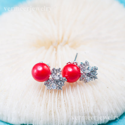 e010926 S925 pearl earring 925 sterling silver DIY 7-8mm Natural Freshwater pearl stud earring for women