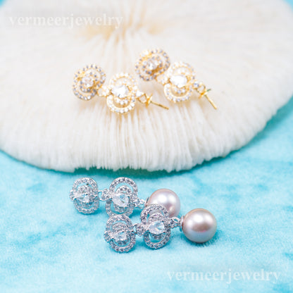 e010933 S925 pearl earring 925 sterling silver DIY 7-8mm Natural Freshwater pearl stud earring for women