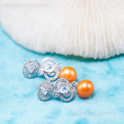 e010933 S925 pearl earring 925 sterling silver DIY 7-8mm Natural Freshwater pearl stud earring for women