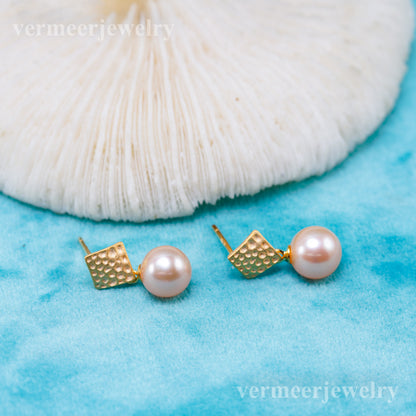 e010936 S925 pearl earring 925 sterling silver DIY 7-8mm Natural Freshwater pearl stud earring for women
