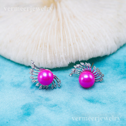 e010938 S925 pearl earring 925 sterling silver DIY 7-8mm Natural Freshwater pearl stud earring for women