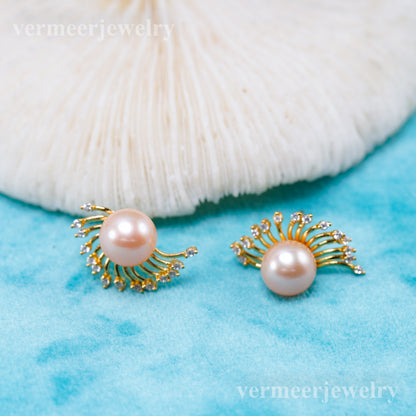 e010938 S925 pearl earring 925 sterling silver DIY 7-8mm Natural Freshwater pearl stud earring for women