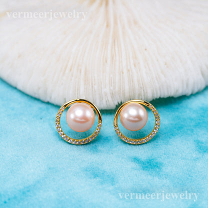 e010940 S925 pearl earring 925 sterling silver DIY 7-8mm Natural Freshwater pearl stud earring for women