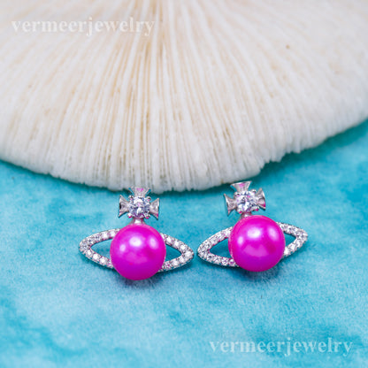 e010943 S925 pearl earring 925 sterling silver DIY 7-8mm Natural Freshwater pearl stud earring for women