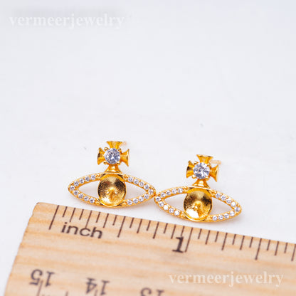 e010943 S925 pearl earring 925 sterling silver DIY 7-8mm Natural Freshwater pearl stud earring for women