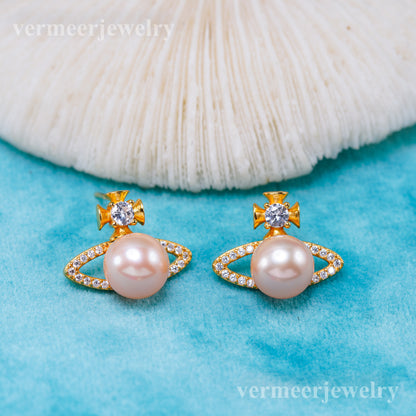 e010943 S925 pearl earring 925 sterling silver DIY 7-8mm Natural Freshwater pearl stud earring for women