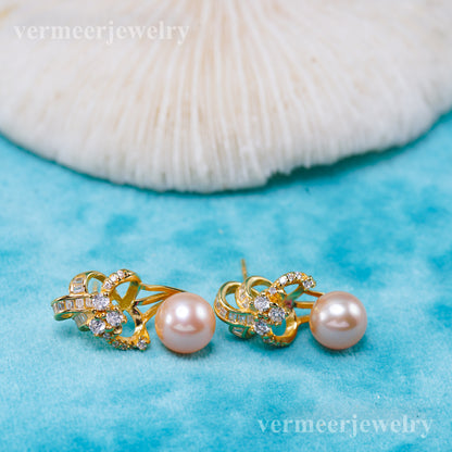 e010945 S925 pearl earring 925 sterling silver DIY 7-8mm Natural Freshwater pearl stud earring for women