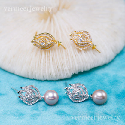 e010946 S925 pearl earring 925 sterling silver DIY 7-8mm Natural Freshwater pearl stud earring for women