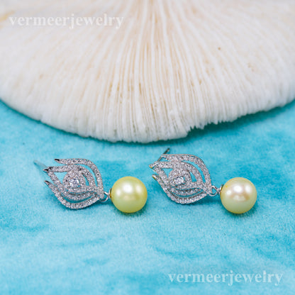 e010946 S925 pearl earring 925 sterling silver DIY 7-8mm Natural Freshwater pearl stud earring for women