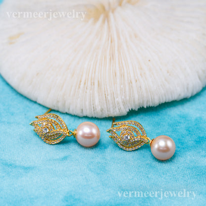 e010946 S925 pearl earring 925 sterling silver DIY 7-8mm Natural Freshwater pearl stud earring for women