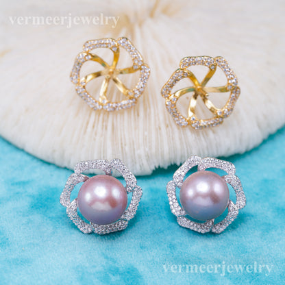 e010951 S925 pearl earring 925 sterling silver DIY 7-8mm Natural Freshwater pearl stud earring for women