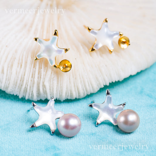 e010954 S925 pearl earring 925 sterling silver DIY 7-8mm Natural Freshwater pearl stud earring for women