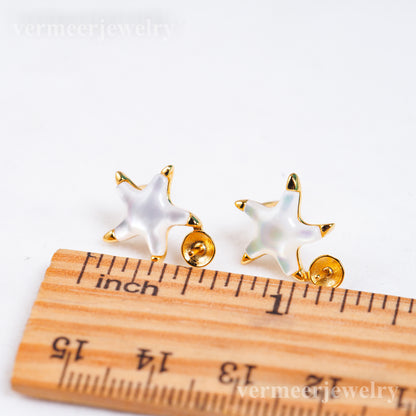 e010954 S925 pearl earring 925 sterling silver DIY 7-8mm Natural Freshwater pearl stud earring for women