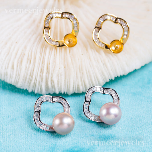 e010955 S925 pearl earring 925 sterling silver DIY 7-8mm Natural Freshwater pearl stud earring for women