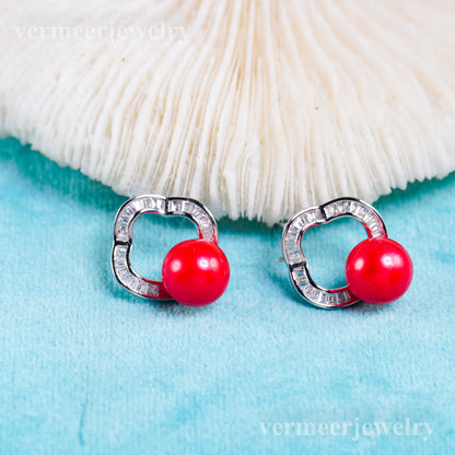 e010955 S925 pearl earring 925 sterling silver DIY 7-8mm Natural Freshwater pearl stud earring for women