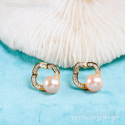 e010955 S925 pearl earring 925 sterling silver DIY 7-8mm Natural Freshwater pearl stud earring for women