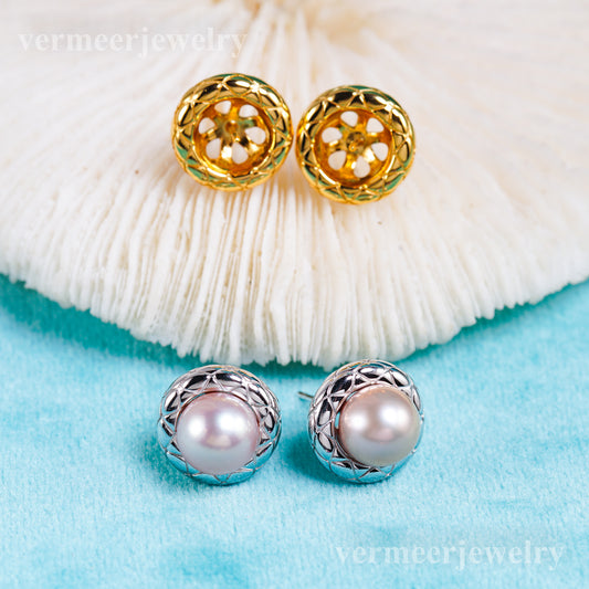 e010958 S925 pearl earring 925 sterling silver DIY 7-8mm Natural Freshwater pearl stud earring for women