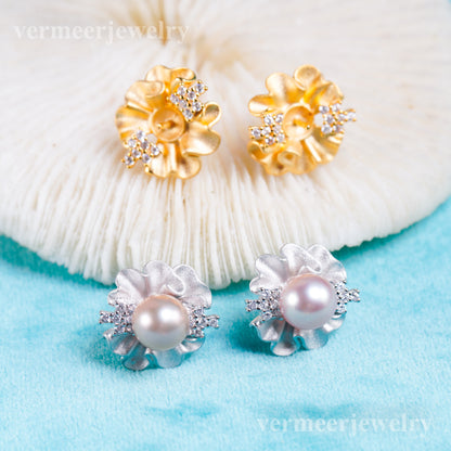 e010960 S925 pearl earring 925 sterling silver DIY 7-8mm Natural Freshwater pearl stud earring for women