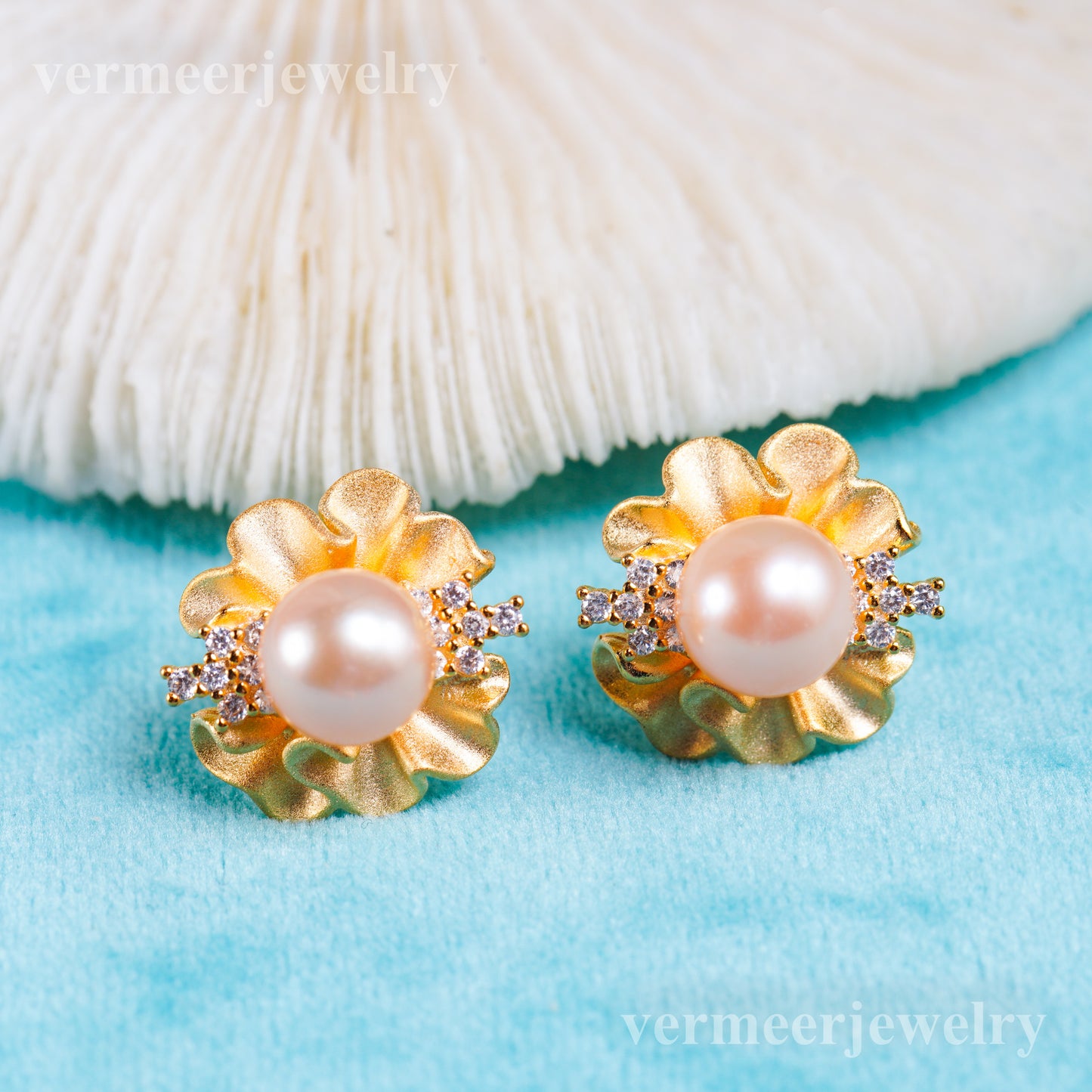 e010960 S925 pearl earring 925 sterling silver DIY 7-8mm Natural Freshwater pearl stud earring for women