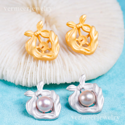 e010962 S925 pearl earring 925 sterling silver DIY 7-8mm Natural Freshwater pearl stud earring for women