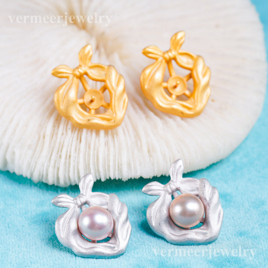 e010962 S925 pearl earring 925 sterling silver DIY 7-8mm Natural Freshwater pearl stud earring for women