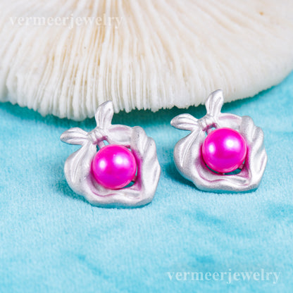 e010962 S925 pearl earring 925 sterling silver DIY 7-8mm Natural Freshwater pearl stud earring for women