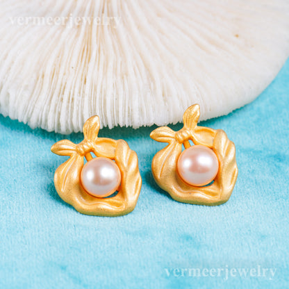 e010962 S925 pearl earring 925 sterling silver DIY 7-8mm Natural Freshwater pearl stud earring for women