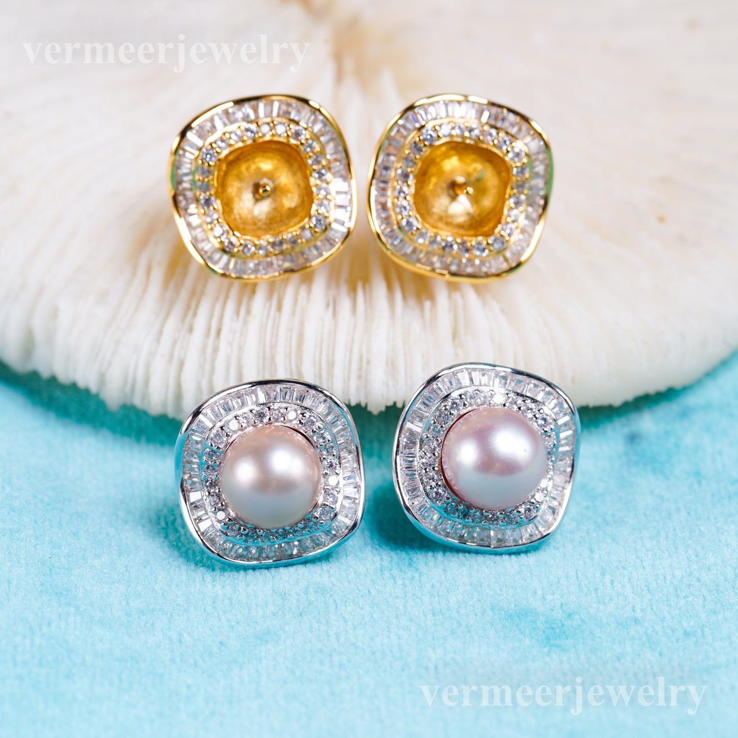 e010964 S925 pearl earring 925 sterling silver DIY 6-8mm Natural Freshwater pearl stud earring for women