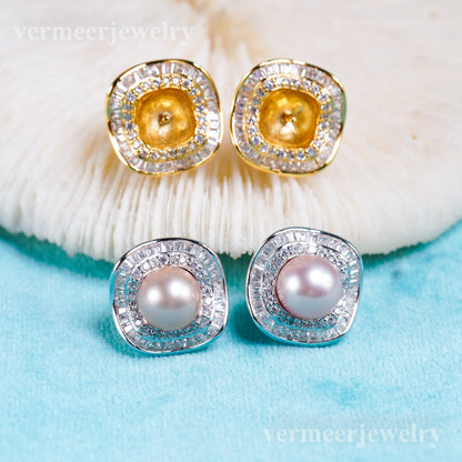 e010964 S925 pearl earring 925 sterling silver DIY 6-8mm Natural Freshwater pearl stud earring for women