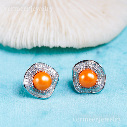 e010964 S925 pearl earring 925 sterling silver DIY 6-8mm Natural Freshwater pearl stud earring for women