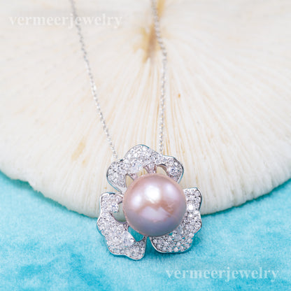 Pe011081 DIY 9-12mm Natural Freshwater pearl pendant accessory 925 sterling silver engagement jewelry necklace for women