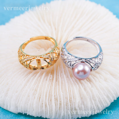 r010996 DIY 6-8mm Natural Freshwater pearl Ring accessory 925 sterling silver Adjustable size engagement jewelry ring for women