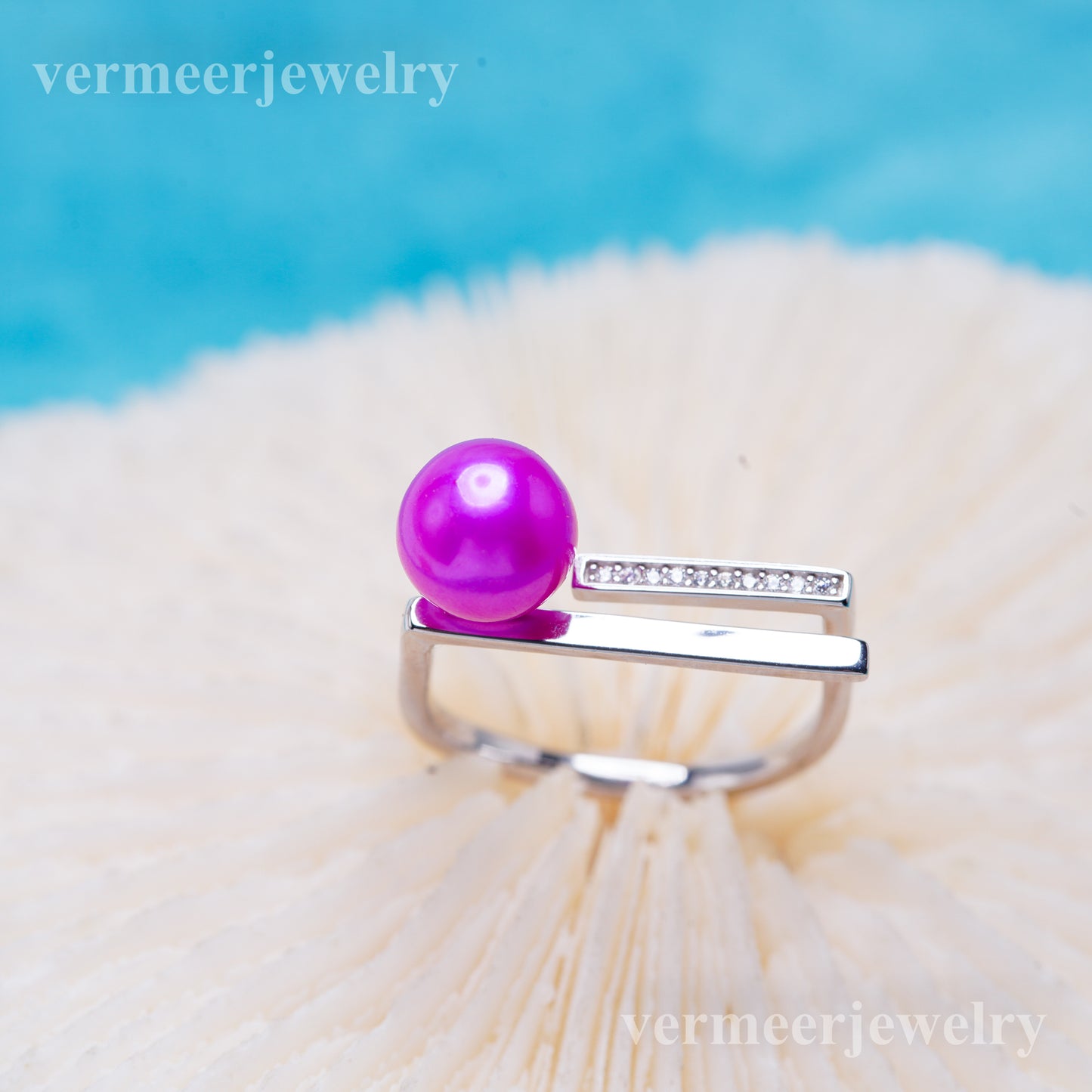 r010997 DIY 6-8mm Natural Freshwater pearl Ring accessory 925 sterling silver Adjustable size engagement jewelry ring for women