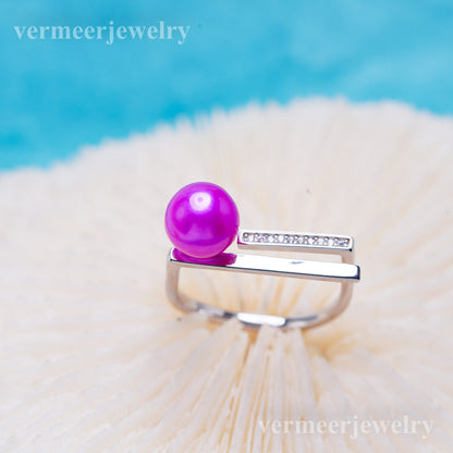 r010997 DIY 6-8mm Natural Freshwater pearl Ring accessory 925 sterling silver Adjustable size engagement jewelry ring for women