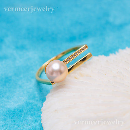 r010997 DIY 6-8mm Natural Freshwater pearl Ring accessory 925 sterling silver Adjustable size engagement jewelry ring for women