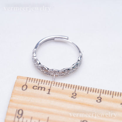 r010998 DIY 6-8mm Natural Freshwater pearl Ring accessory 925 sterling silver Adjustable size engagement jewelry ring for women