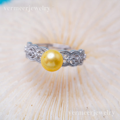 r010999 DIY 6-8mm Natural Freshwater pearl Ring accessory 925 sterling silver Adjustable size engagement jewelry ring for women
