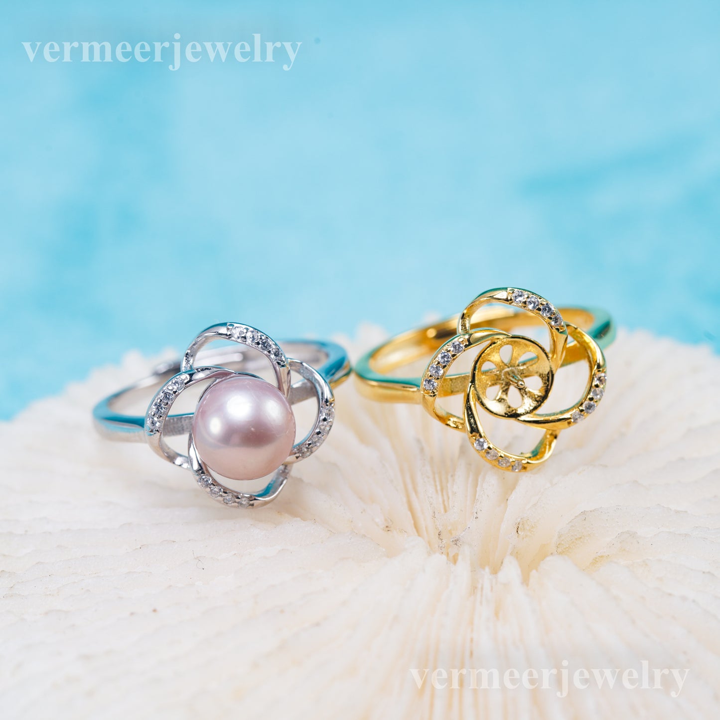 r011010 DIY 6-8mm Natural Freshwater pearl Ring accessory 925 sterling silver Adjustable size engagement jewelry ring for women
