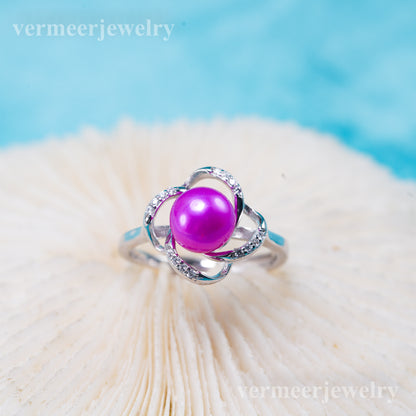 r011010 DIY 6-8mm Natural Freshwater pearl Ring accessory 925 sterling silver Adjustable size engagement jewelry ring for women