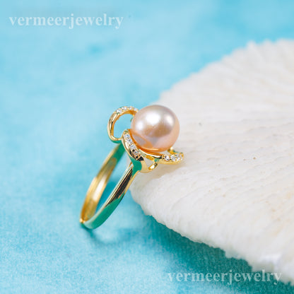 r011010 DIY 6-8mm Natural Freshwater pearl Ring accessory 925 sterling silver Adjustable size engagement jewelry ring for women