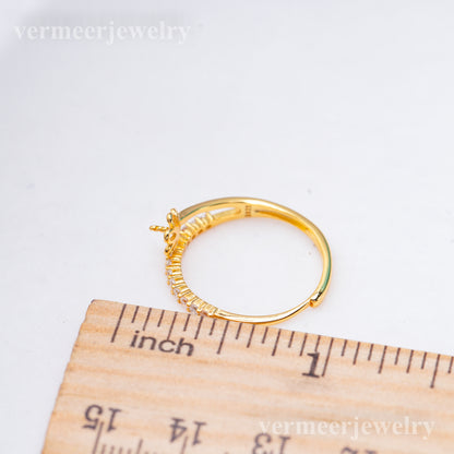 r011021 DIY 6-8mm Natural Freshwater pearl Ring accessory 925 sterling silver Adjustable size engagement jewelry ring for women