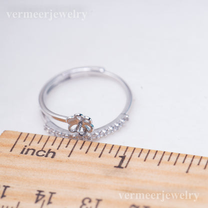 r011021 DIY 6-8mm Natural Freshwater pearl Ring accessory 925 sterling silver Adjustable size engagement jewelry ring for women