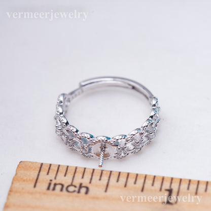 r011023 DIY 6-8mm Natural Freshwater pearl Ring accessory 925 sterling silver Adjustable size engagement jewelry ring for women