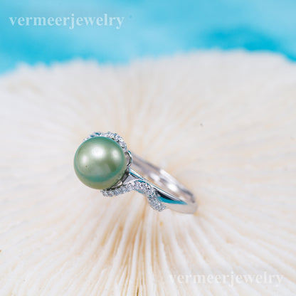r011024 DIY 6-8mm Natural Freshwater pearl Ring accessory 925 sterling silver Adjustable size engagement jewelry ring for women
