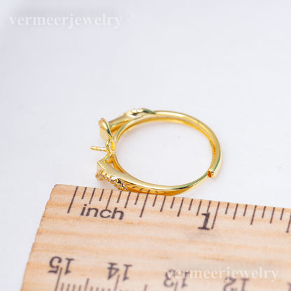 r011024 DIY 6-8mm Natural Freshwater pearl Ring accessory 925 sterling silver Adjustable size engagement jewelry ring for women