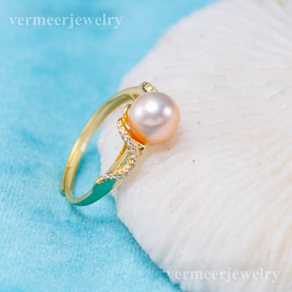 r011024 DIY 6-8mm Natural Freshwater pearl Ring accessory 925 sterling silver Adjustable size engagement jewelry ring for women