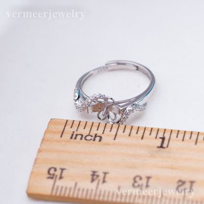 r011024 DIY 6-8mm Natural Freshwater pearl Ring accessory 925 sterling silver Adjustable size engagement jewelry ring for women