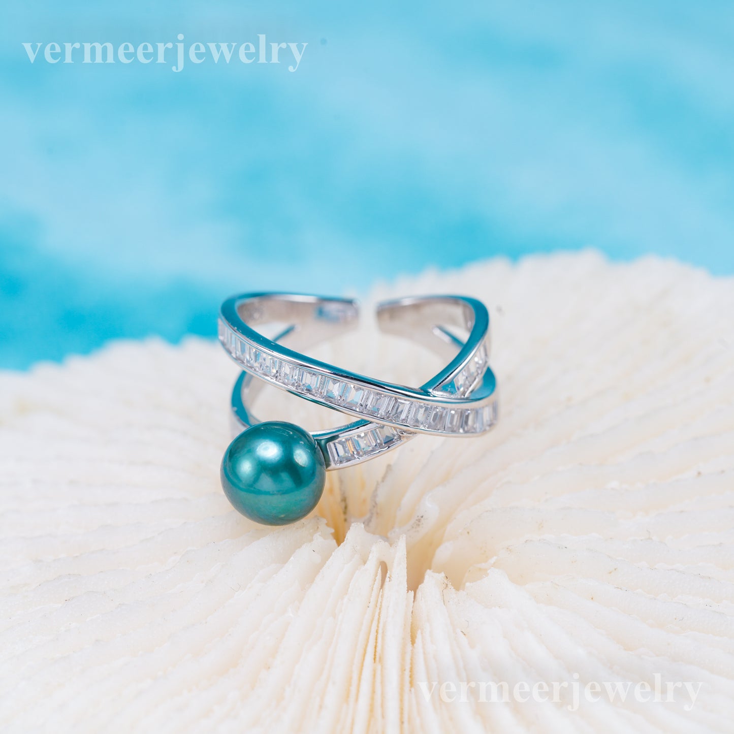 r011039 DIY 6-8mm Natural Freshwater pearl Ring accessory 925 sterling silver Adjustable size engagement jewelry ring for women